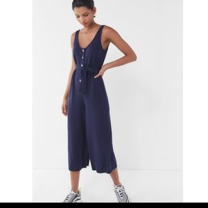 Urban Outfitters Corinne Cupro Navy Jumpsuit with Buttons Size Small
